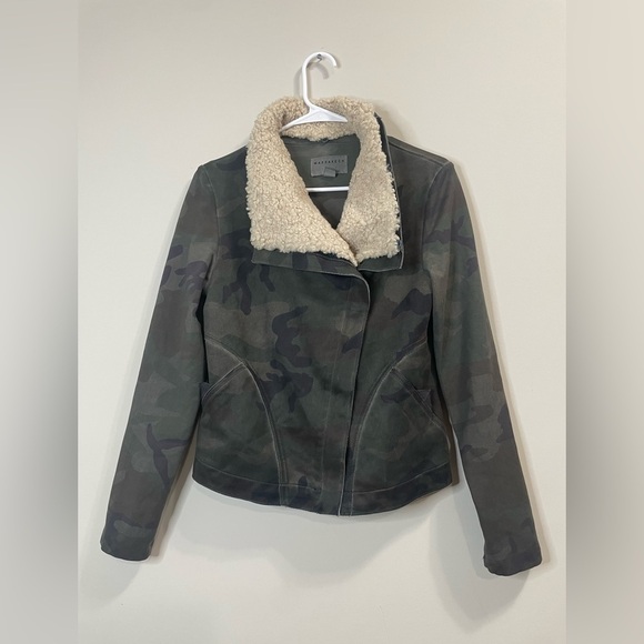 Anthropologie Marrakech Camo Sherpa Collar Moto Jacket - Picture 3 of 11